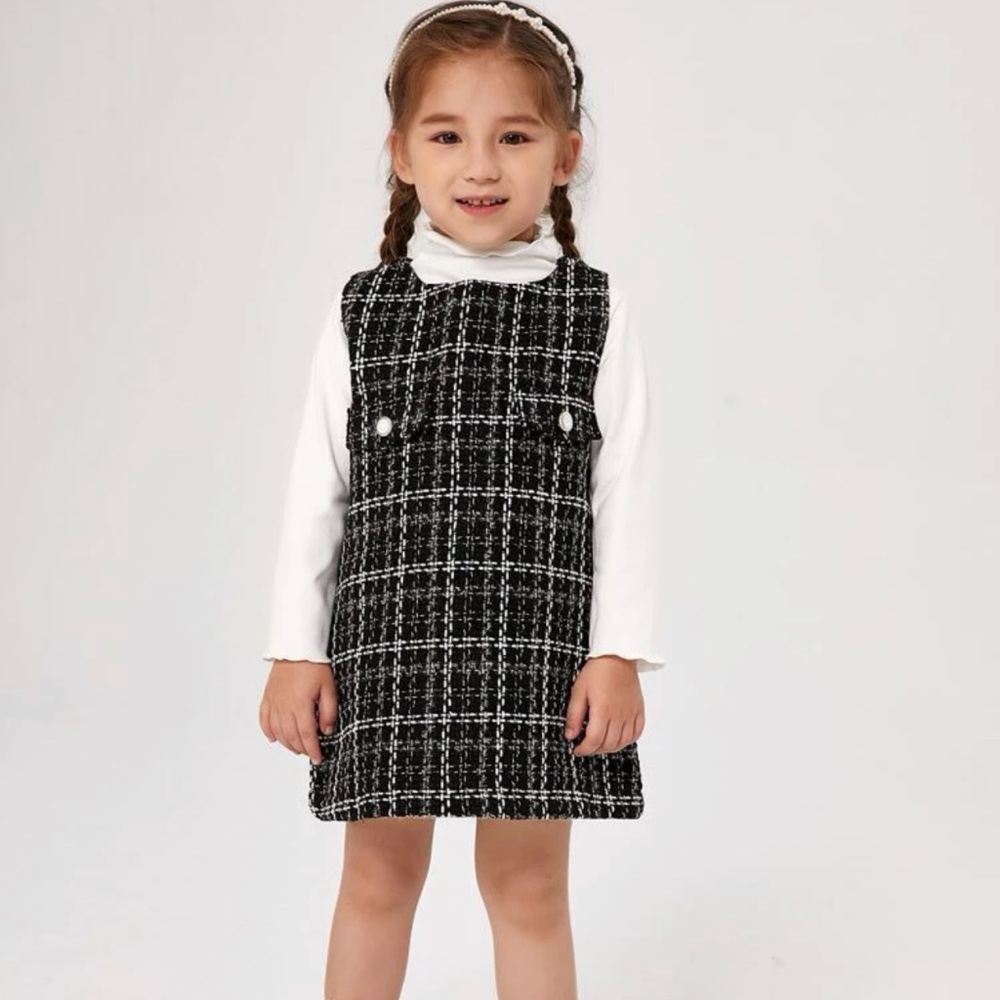 Toddler Girl Plaid Pattern Tank Sweater Dress 6